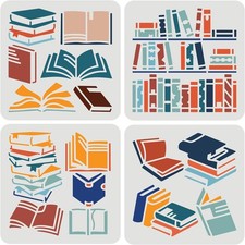 FINGERINSPIRE 4PCS Book Stencils for Painting 5.9x5.9 inch Plastic PET Books