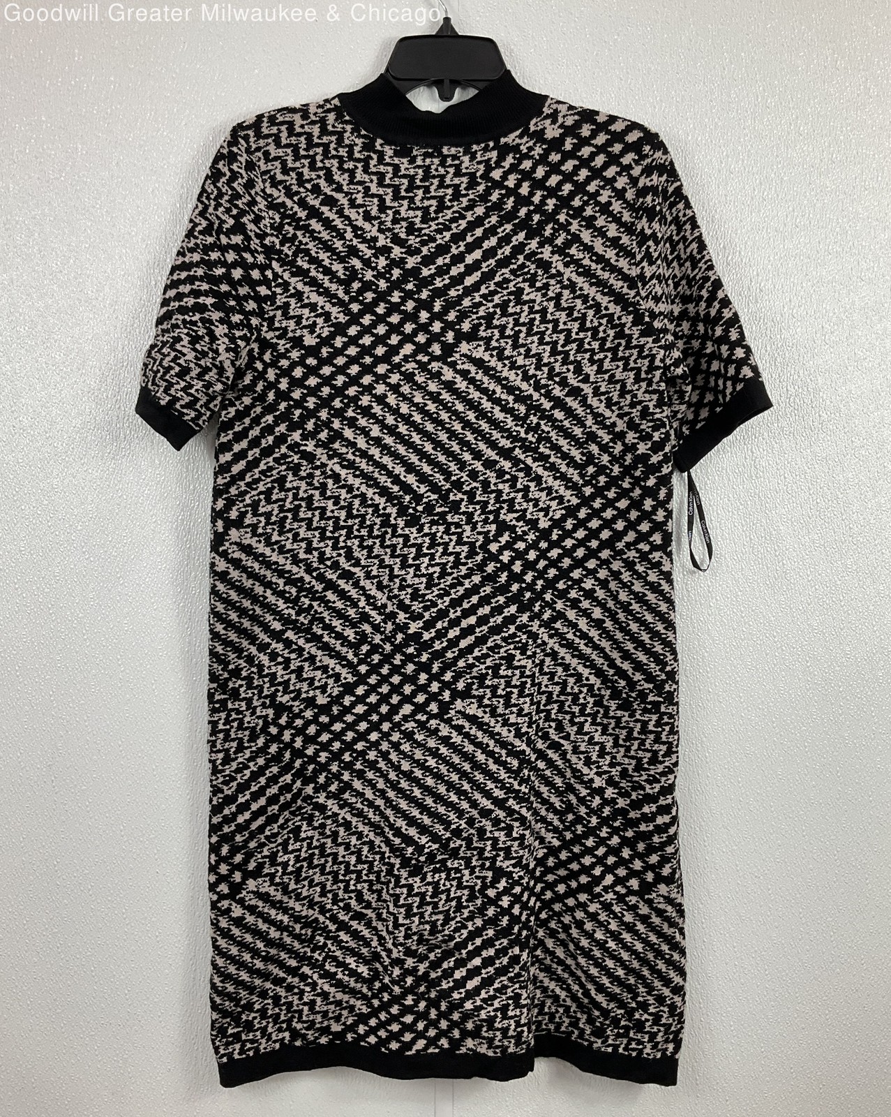 NWT Calvin Klein Women's Black and Beige Zip Neck Dress Size M thumbnail 2