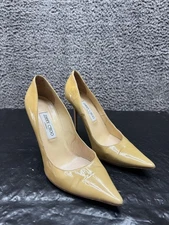 Jimmy Choo Pale Beige Patent Leather Pointed-Toe Pumps Womens Size 39.5 EU
