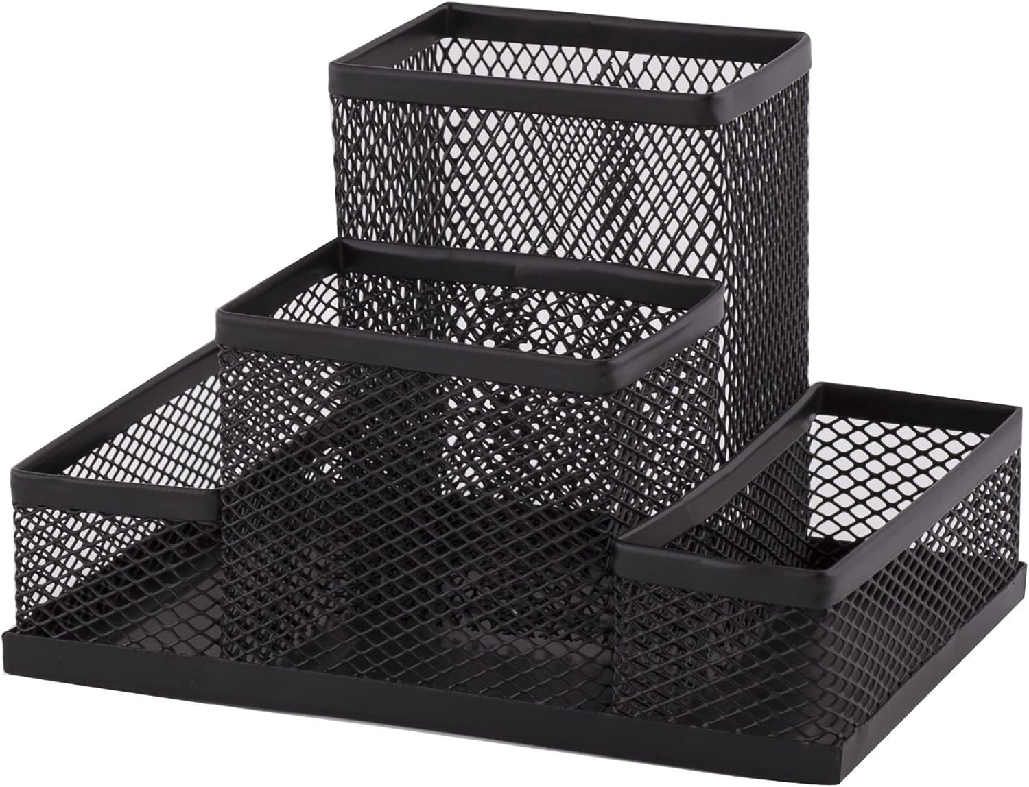 Mesh Metal Desk Organiser 4 Compartment Pen & Memo Holder Notes Stationery Black