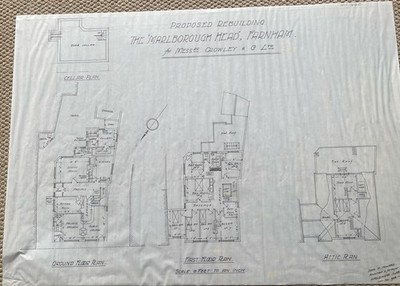 Original 1920s Architect Plan -  Farnham Surrey Marlborough Head Pub John Howard