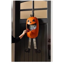 Pumpkin Door Hanger Halloween Decor Orange Holds Candy!