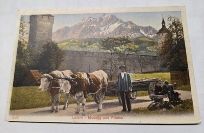 AK Schweiz ; Luzern Musegg und Pilatus Holztransport mit Kühen
