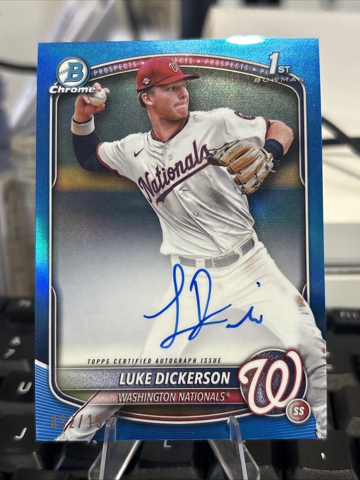2025 Bowman Chrome Luke Dickerson Auto True Blue Refractor 1st #32/150