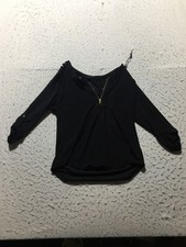 Mine Shirt Womens S Small Black Zip V Neck 3/...