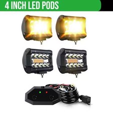 4pcs 4 Inch Whiteamber Yellow Led Pods Light Spot Flood Combo 60w Flash Strobe