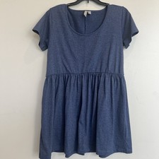 Asos Babydoll Dress Blue Stretch Scoop Neck Jersey Gathered Waist Short Sleeve 6