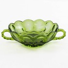 Vtg Anchor Hocking Fairfield Avocado Green Two-Handled Nappy Bowl Pressed Glass