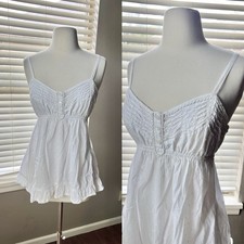 Vintage Y2K Babydoll Cami Top Large White Pintuck Dot Cotton Fairy Cottage Boho