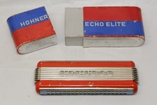 Vintage Hohner Art Deco Red/ Silver Echo Elite Harmonica w/ Box K34