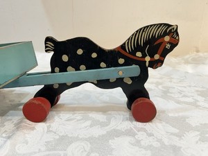 Vintage Handmade and Primitive Pull Horse and Cart 1940-50s Folk Art 