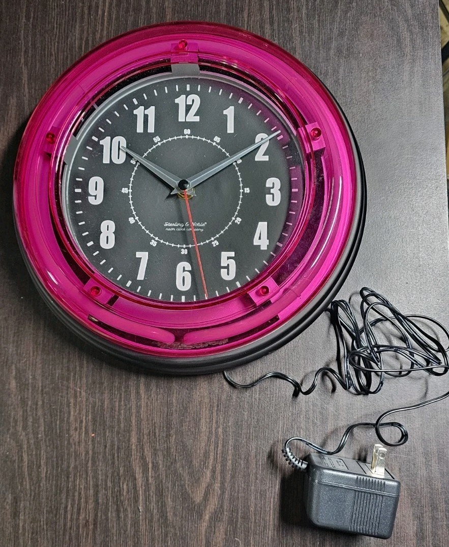 Sterling and Noble 11" Vibrant Pink Neon Analog Wall Clock Cool Retro Nice