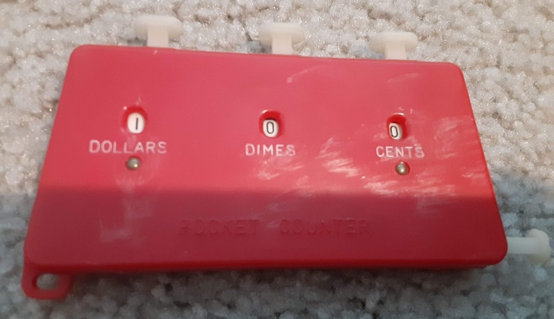VTG Pocket Counter Plastic Red Dollars Dimes Cents Made in Japan Quick Adder