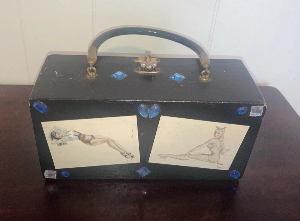 Cartera Caja Madera Enid Collins Alberto Vargas Pin Up Niñas - Bolso de Mano Vintage Varga Foto 2 de 4
