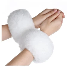 choyaxo Faux Fur Wrist Cuffs White Arm Warmers for Women Party Costumes 