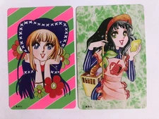 Japanese Girl Japan Manga Comic Flowers Vintage Retro Artist Playing SWAP CARDS