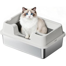 Stainless Steel Cat Litter Box Extra Large Litter Pan w/High Side Easy to Clean
