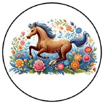 HORSE GALLOPING THROUGH FLOWERS ENVELOPE SEALS LABELS STICKERS PARTY FAVORS