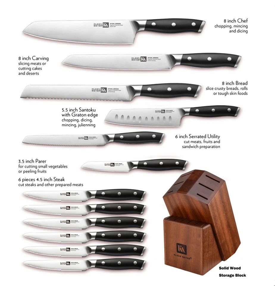 Juego de bloques de cuchillos de 13 piezas de acero al carbono Klaus Meyer Stahl Foto 2 de 4