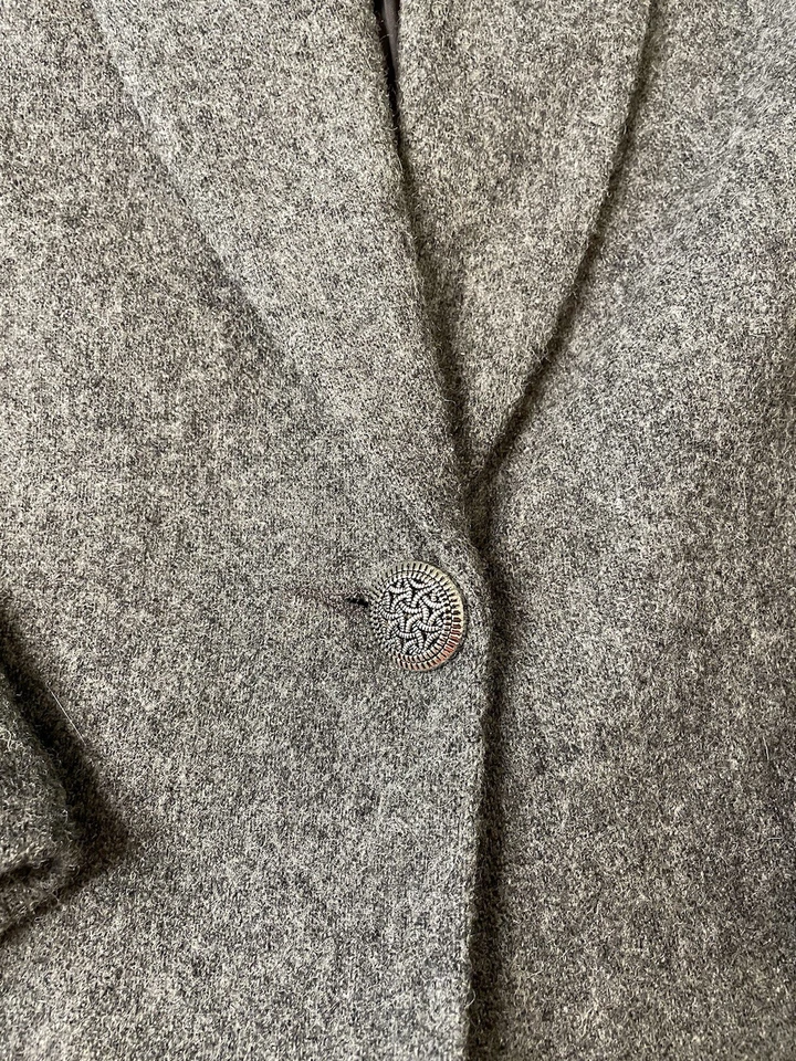 Blazer feminino Kim Rogers cinza mistura de lã forrado com bolsos um botão tamanho 12 - Imagem 2 de 4