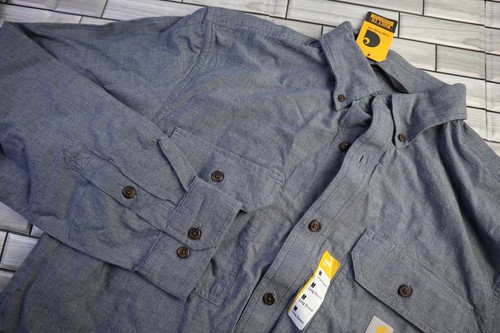 Carhartt Mens Loose Fit Midweight Chambray Long Sleeve Button-Up Gray Size M