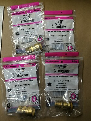 4- SharkBite 1/2 In. x 1/2 In. MNPT Straight Brass Push-to-Connect Male Adapter