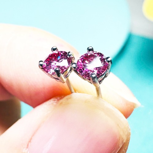 Half Carat 4MM Pink Genuine Moissanite 925 Sterling Silver Earrings Studs - Picture 5 of 7