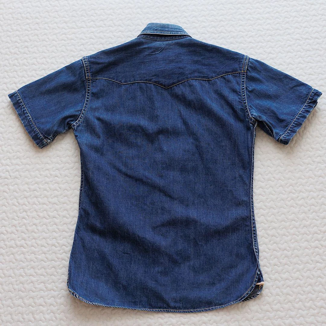 THE FLAT HEAD Denim Dungaree Shirt Indigo Cotton Size 36 Used From Japan