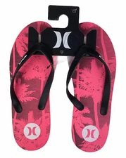 Hurley Tropical Palm Tree Mens Flip Flops Thong Sandals Pink Black HFS0005-691