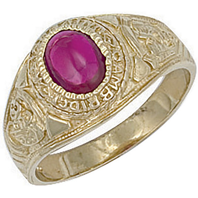 9ct Yellow Gold Mens Red Cabouchon Stone College Ring, Sizes Q to Z  (0155)