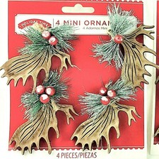 Set 4 Antler Wood Christmas Mini Ornaments Rustic Primitive Deer Elk