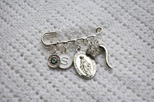 Virgin Mary, Italian horn, Evil eye Initial Custom Christian Jewellery Gift Pin