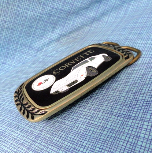 Corvette Belt Buckle Sports Car Inlay Brass Vtg 1980 Aminco Heritage     .SHY250 - Picture 6 of 8