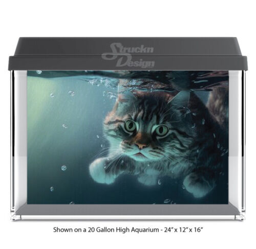 Dark Fluffy Grey Cat Swim Polyester Fish Tank Glass Backdrop Aquarium Background - Picture 1 of 1