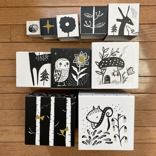 Kids WEE GALLERY NESTING BLOCKS Black & White Woodland Numbers & Animals - Picture 4 of 12