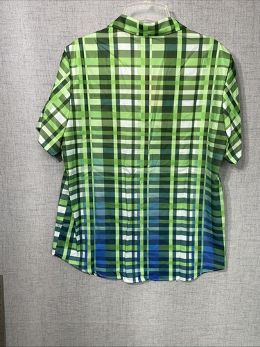 Flamingo New Plaid Shirt Womens XL Button Up Blouse Top Short Sleeve Green - Imagen 9 de 14