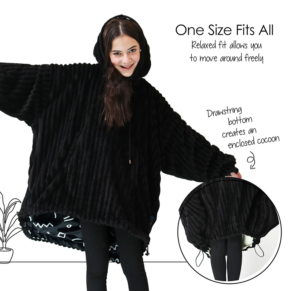 Cobertor vestível reversível tamanho grande quente moletom com capuz tamanho infantil - Imagem 2 de 4