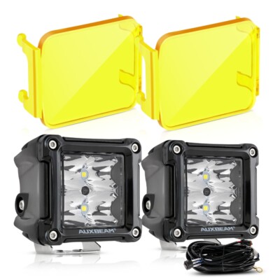 AUXBEAM 3''inch LED Driving Light Bar SPOT Pods Work Lamps & Amber Cover Shield