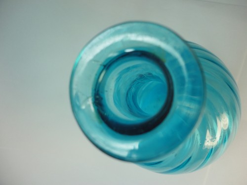 Hand Blown Blue Glass Bulbous Bottle. aqua color Globular art deco Decanter - Picture 8 of 12