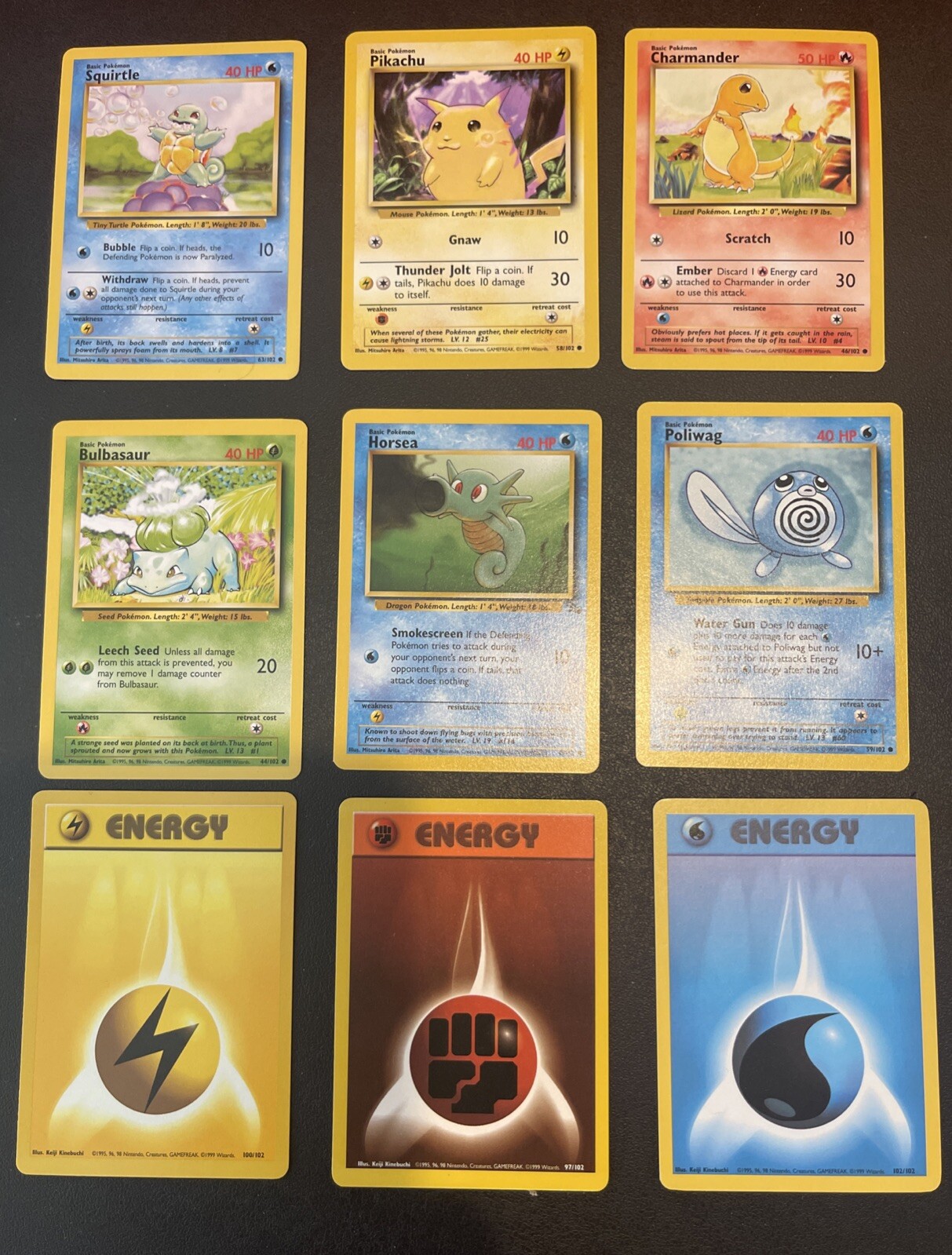 ORIGINAL BASE SET COLLECTION STARTER POKEMON CARDS CLASSIC 1999 NM