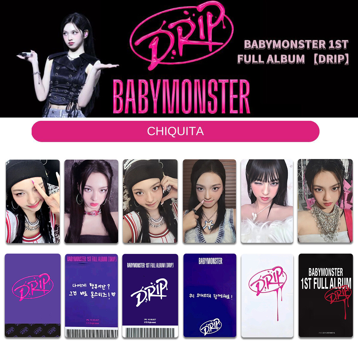 7pcs/Set BABYMONSTER Member Drip Photo Cards Self Made . Photocard