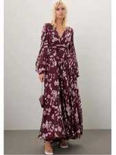 Mac Duggal Floral Chiffon Maxi Gown Burgundy Sz 14