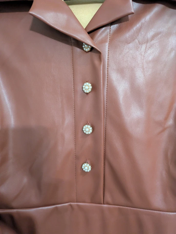 Faux Leather Dress Cognac Brown XL - Image 3 of 4