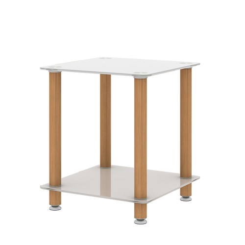 2 Layers Tempered Glass End Side Table 15.7" Square Corner Night Table w Wheels - Picture 9 of 13