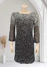 ALICE & OLIVIA Silk Black Silver Sequin Beaded Mesh Cocktail Mini Dress 2