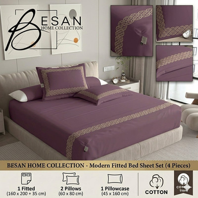 Embroidered Cotton Bed Sheet Set Modern Elegant Bedding