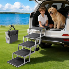 Dog Car Ramp for Large Dogs SUV, 5 Step Folding Dog Stairs with Non- Slip Surfac