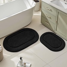 Black Bathroom Rug 2 PCS Set 20x32 16x24 Inch Soft Absorbent Microfiber Mat