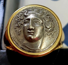 Larissa Thessaloniki drachm 14k gold man's ring signet.  19mm 16.7g,size 25mm