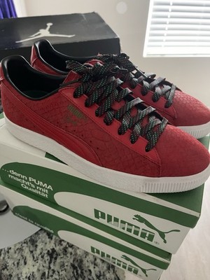 PUMA Clyde Men's Low Top Suede Lace Up Sneakers Red Solid Rubber Sole